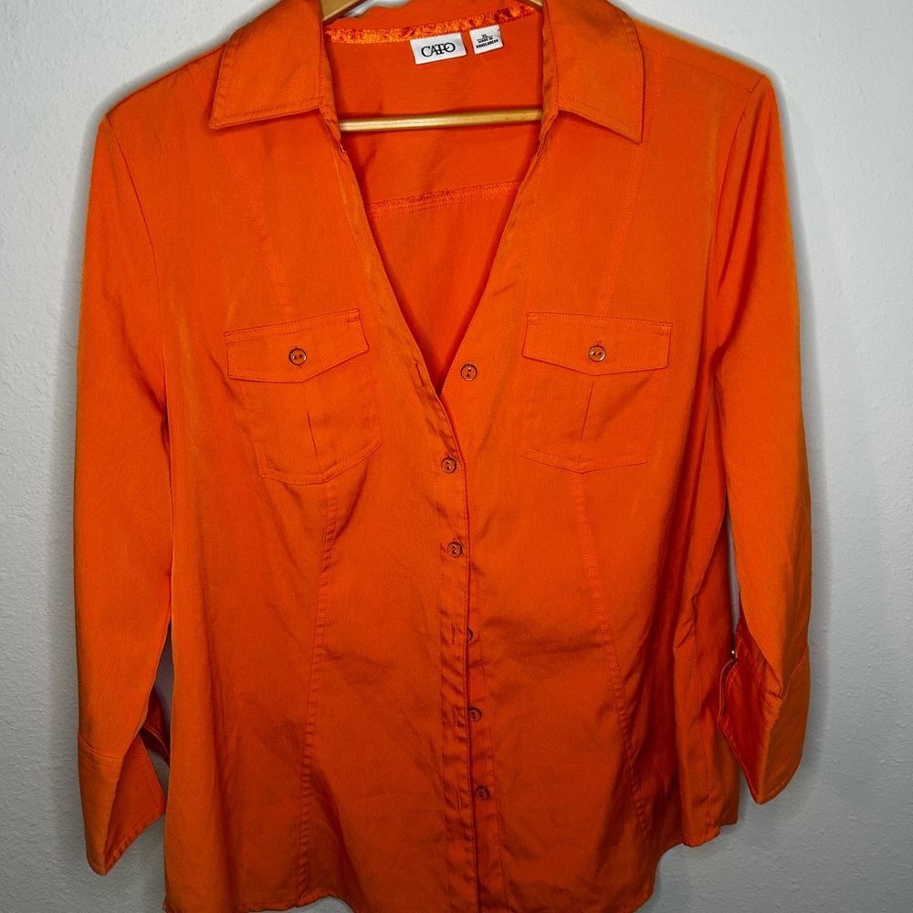 Cato Orange Notched Collar Button Down Shirt
